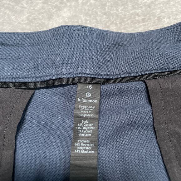 Lululemon Shorts Mens 36 Blue Commission Relaxed Qwick Oxford Casual Basic - Picture 3 of 10